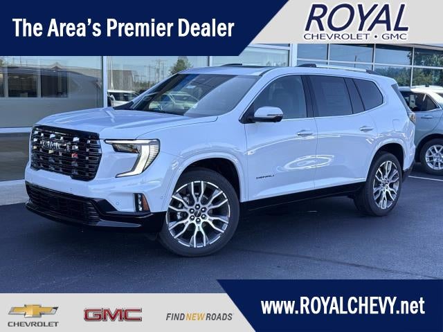 2026 GMC Acadia Denali Ultimate in Glacier White Tricoat — front three-quarter view