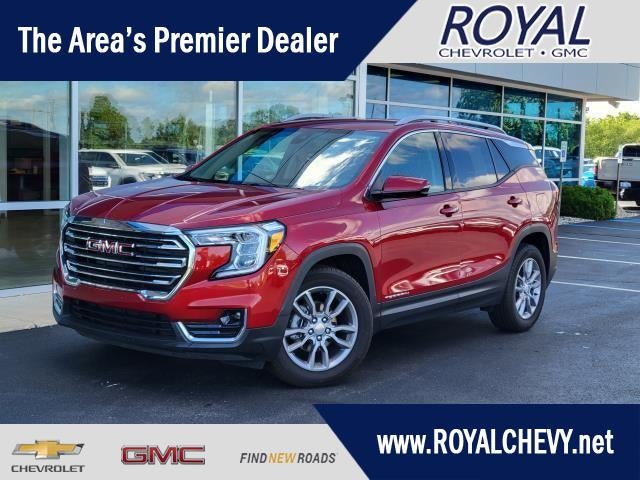2024 GMC Terrain SLT in Volcanic Red Tintcoat — front three-quarter view